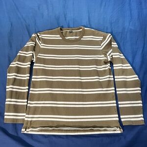 Uniqlo Olive and White Striped Long Sleeve Shirt